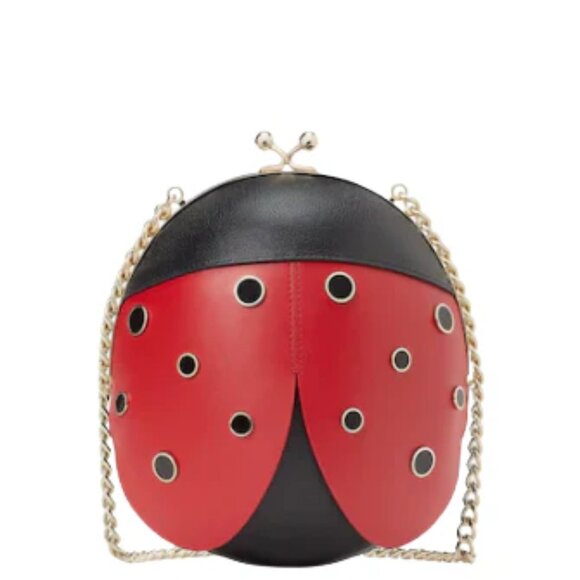 KATE SPADE WOMENS SHOULDER CROSSBODY CLUTCH GOLD CHAIN LEATHER 3D LADYBUG BAG   - Picture 1 of 4